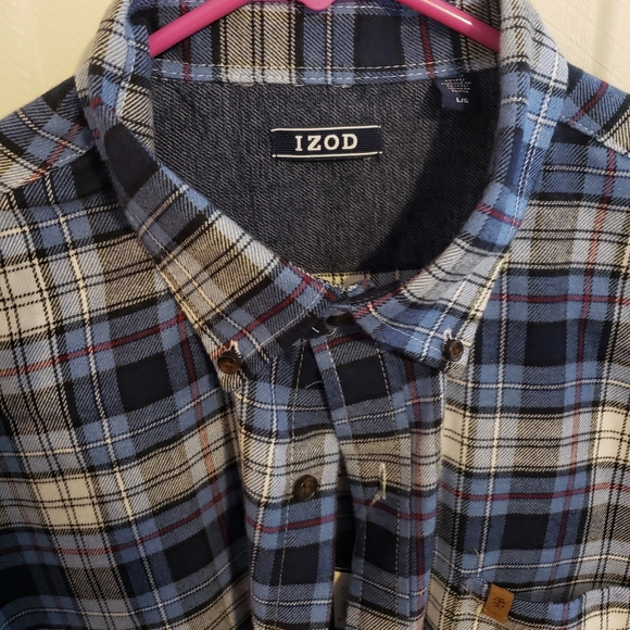 Izod Cobalt Plaid Long Sleeve Flannel Shirt - Picture 3 of 5